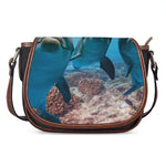 Cute Dolphins In The Ocean Print Saddle Bag