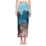Cute Dolphins In The Ocean Print Side Slit Maxi Skirt