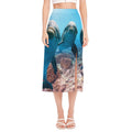 Cute Dolphins In The Ocean Print Side Slit Midi Skirt