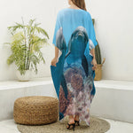 Cute Dolphins In The Ocean Print Silk V-Neck Kaftan Dress