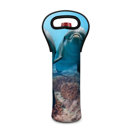 Cute Dolphins In The Ocean Print Single Neoprene Wine Tote