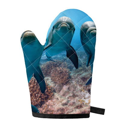Cute Dolphins In The Ocean Print Single Oven Mitt