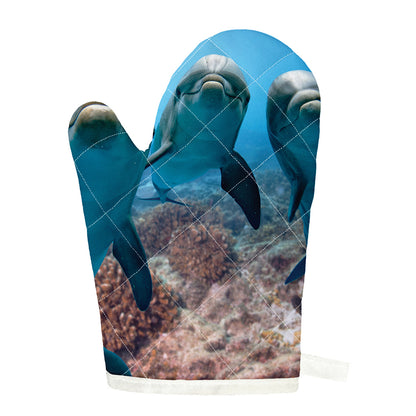 Cute Dolphins In The Ocean Print Single Oven Mitt