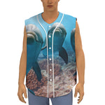 Cute Dolphins In The Ocean Print Sleeveless Baseball Jersey