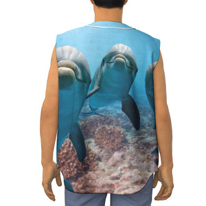 Cute Dolphins In The Ocean Print Sleeveless Baseball Jersey