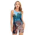 Cute Dolphins In The Ocean Print Sleeveless One Piece Swimsuit