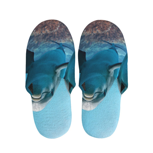 Cute Dolphins In The Ocean Print Slippers