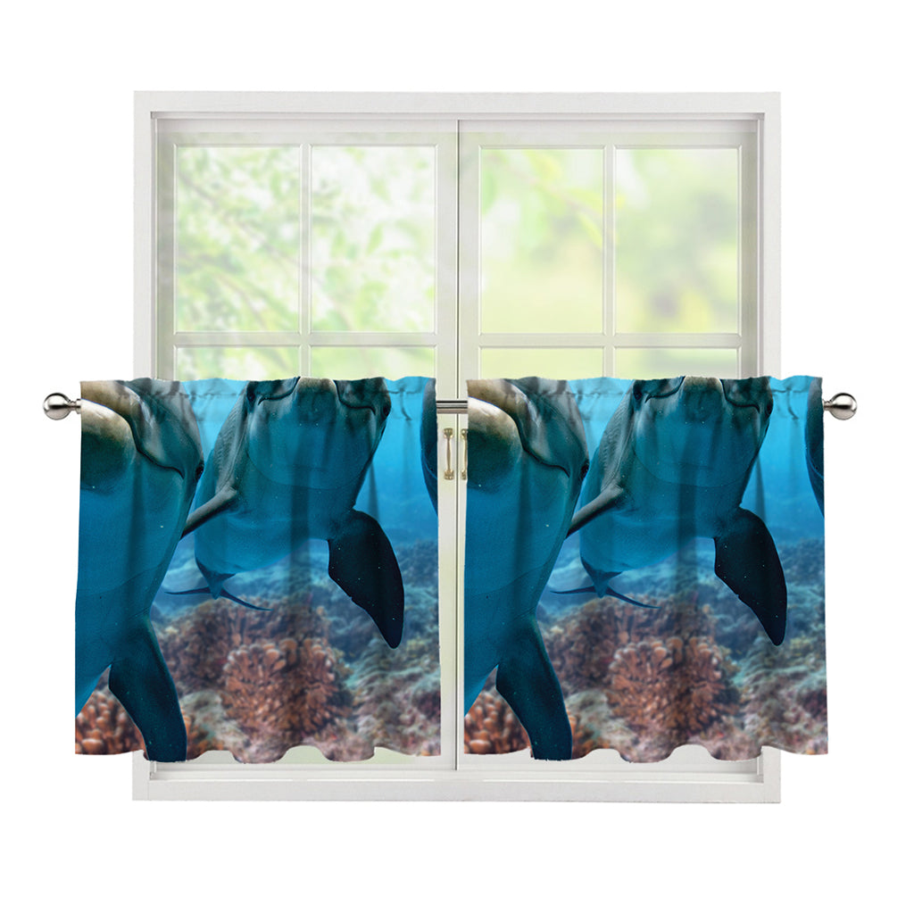 Cute Dolphins In The Ocean Print Tier Curtains