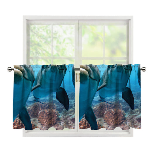 Cute Dolphins In The Ocean Print Tier Curtains