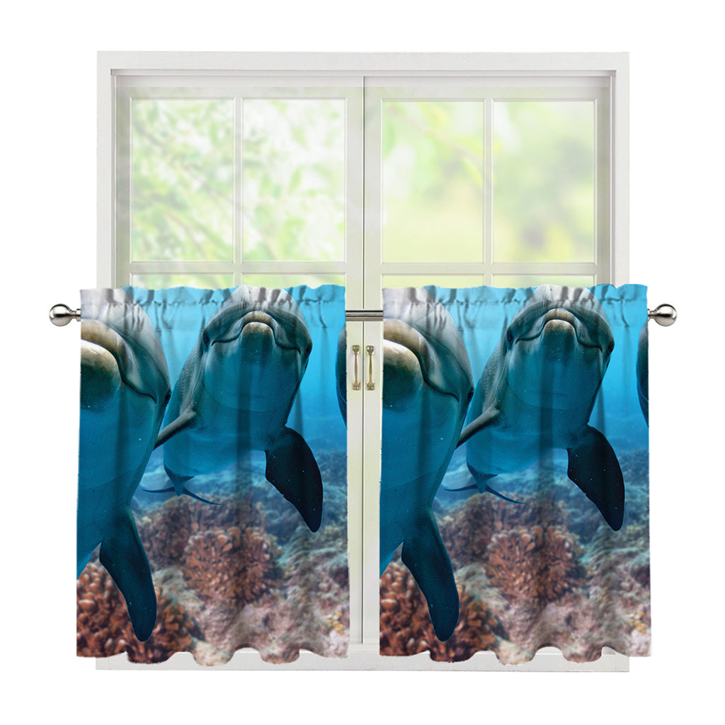Cute Dolphins In The Ocean Print Tier Curtains