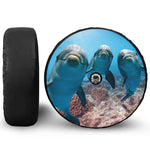 Cute Dolphins In The Ocean Print Tire Cover With Camera Hole