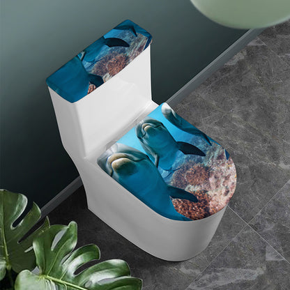 Cute Dolphins In The Ocean Print Toilet Lid And Tank Cover Set