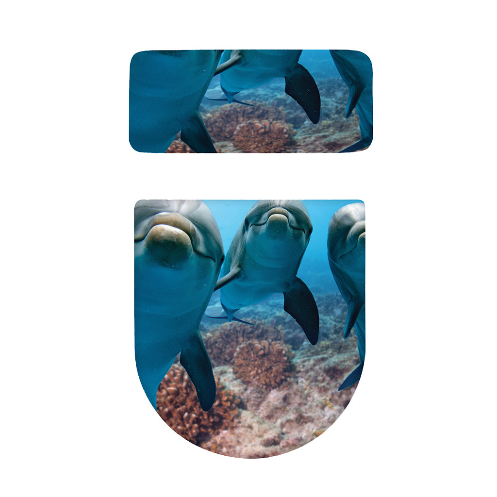 Cute Dolphins In The Ocean Print Toilet Lid And Tank Cover Set
