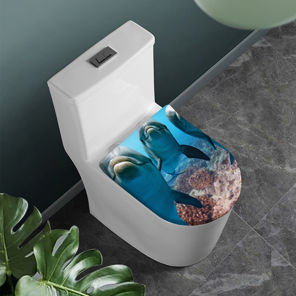 Cute Dolphins In The Ocean Print Toilet Lid Cover