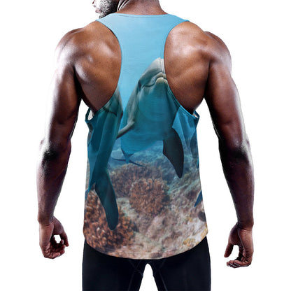 Cute Dolphins In The Ocean Print Training Tank Top