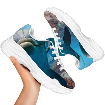 Cute Dolphins In The Ocean Print White Chunky Shoes