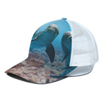 Cute Dolphins In The Ocean Print White Mesh Trucker Cap