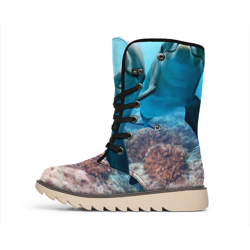 Cute Dolphins In The Ocean Print Winter Boots