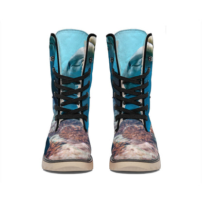 Cute Dolphins In The Ocean Print Winter Boots