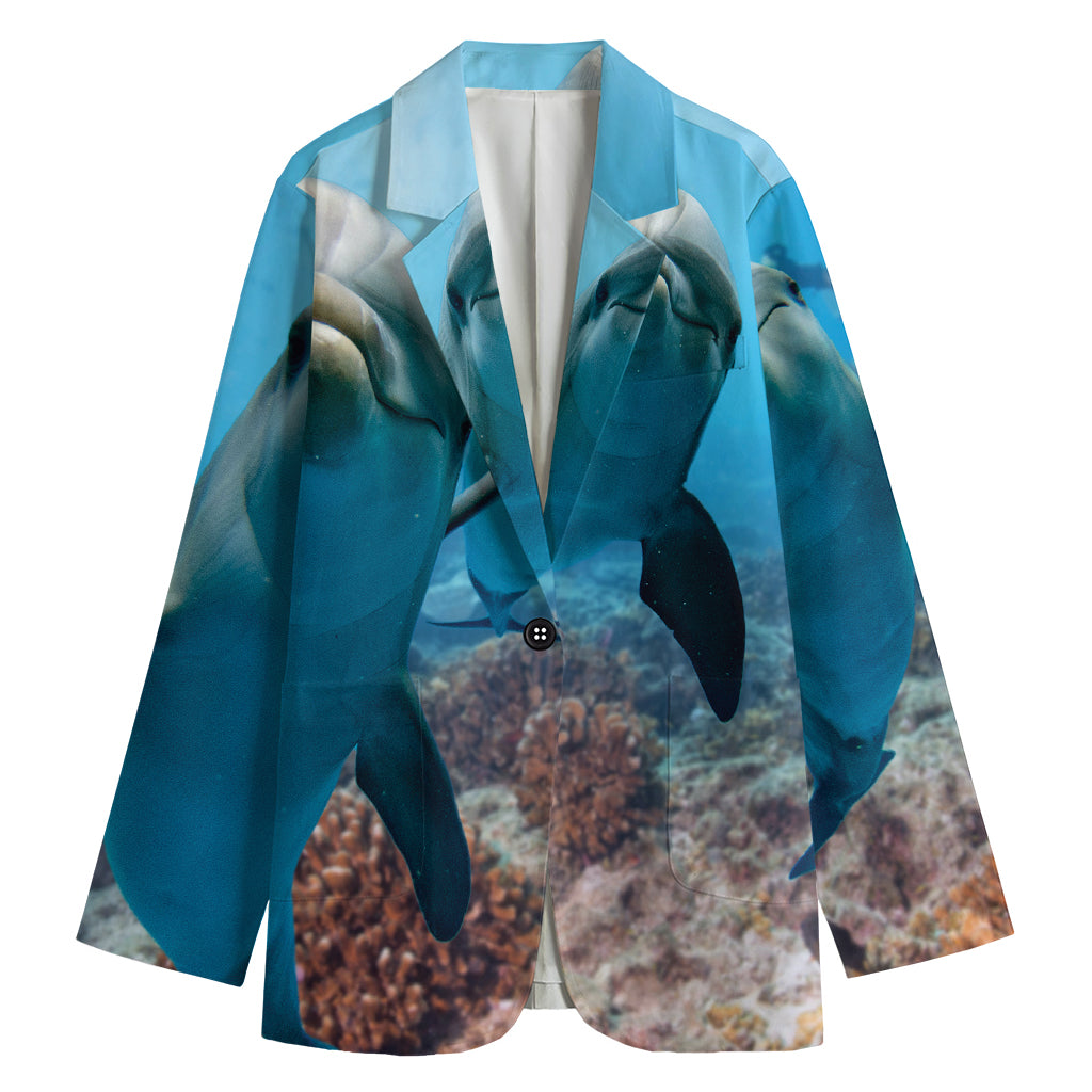 Cute Dolphins In The Ocean Print Women's Blazer