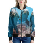 Cute Dolphins In The Ocean Print Women's Bomber Jacket