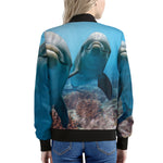 Cute Dolphins In The Ocean Print Women's Bomber Jacket