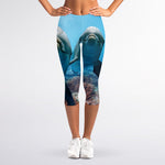 Cute Dolphins In The Ocean Print Women's Capri Leggings