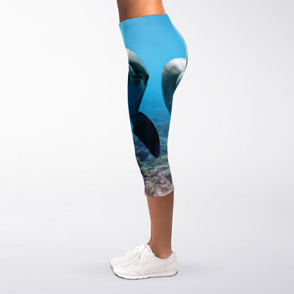 Cute Dolphins In The Ocean Print Women's Capri Leggings