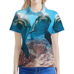 Cute Dolphins In The Ocean Print Women's Polo Shirt