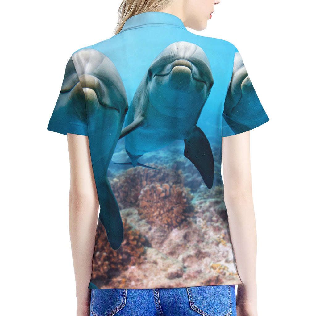 Cute Dolphins In The Ocean Print Women's Polo Shirt