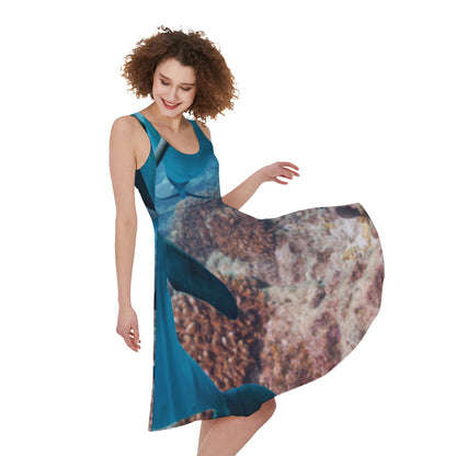 Cute Dolphins In The Ocean Print Women's Sleeveless Dress