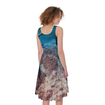 Cute Dolphins In The Ocean Print Women's Sleeveless Dress