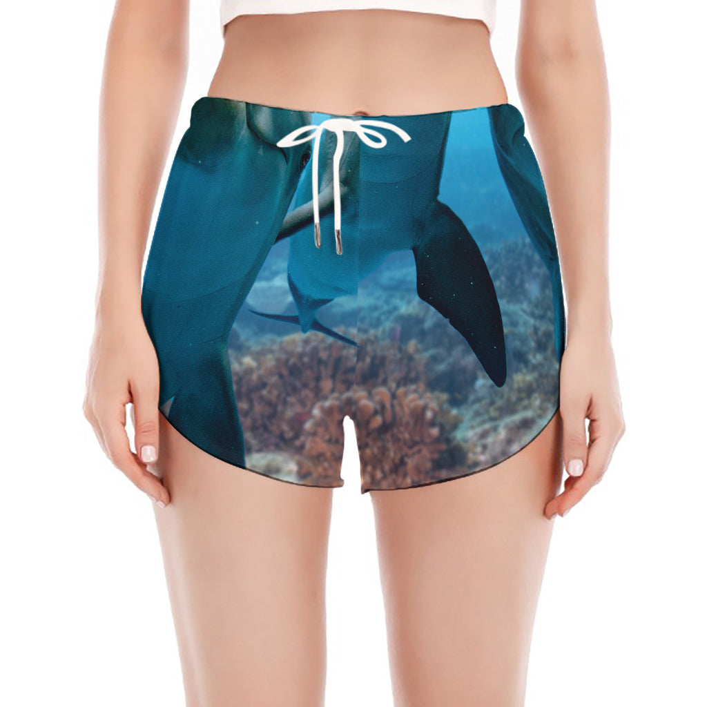 Cute Dolphins In The Ocean Print Women's Split Running Shorts