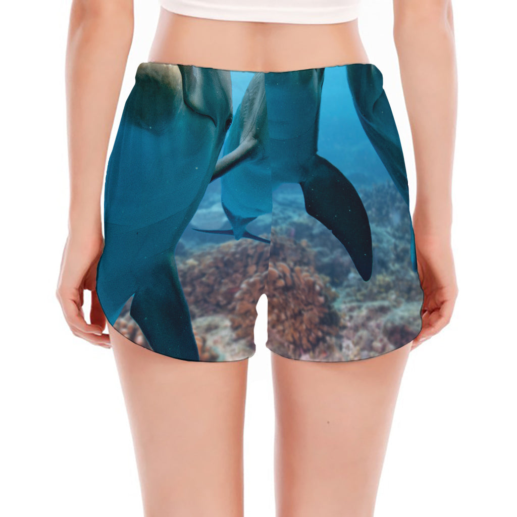 Cute Dolphins In The Ocean Print Women's Split Running Shorts