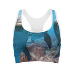 Cute Dolphins In The Ocean Print Women's Sports Bra
