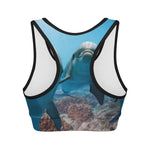 Cute Dolphins In The Ocean Print Women's Sports Bra