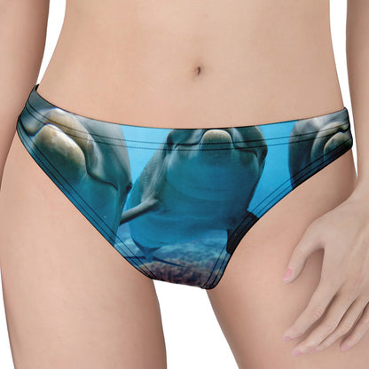 Cute Dolphins In The Ocean Print Women's Thong