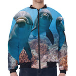 Cute Dolphins In The Ocean Print Zip Sleeve Bomber Jacket