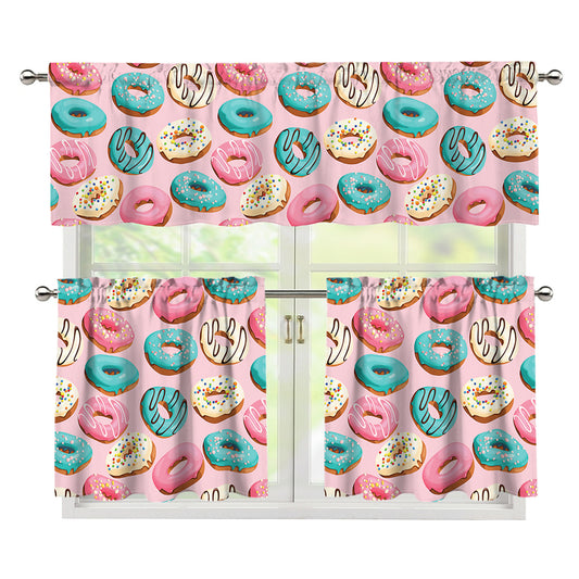 Cute Donut Pattern Print 3 Piece Kitchen Curtains