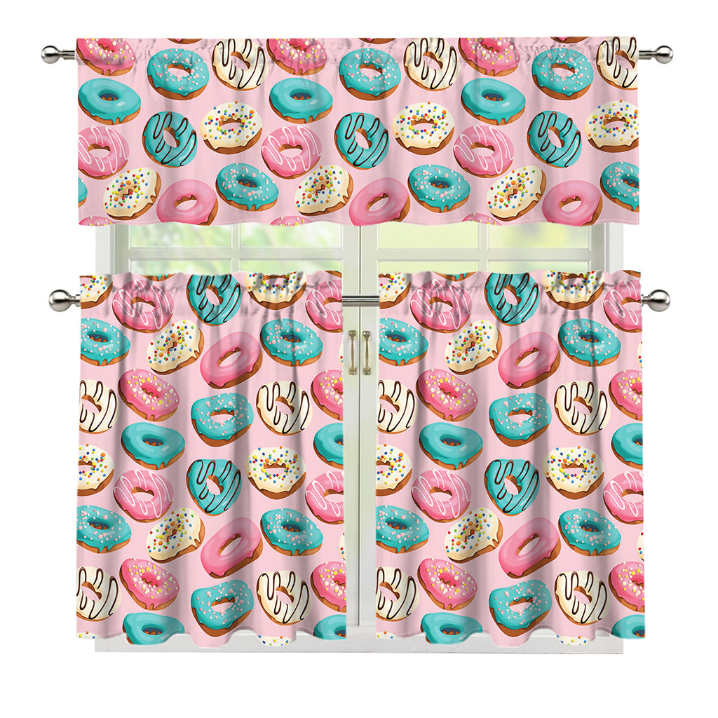 Cute Donut Pattern Print 3 Piece Kitchen Curtains