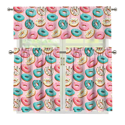 Cute Donut Pattern Print 3 Piece Kitchen Curtains