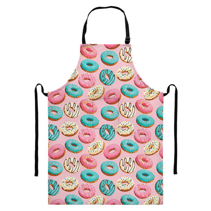 Cute Donut Pattern Print Bib Apron With Pocket
