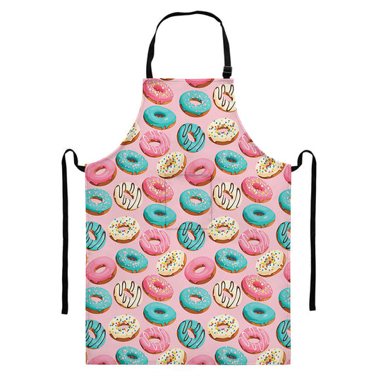 Cute Donut Pattern Print Bib Apron With Pocket