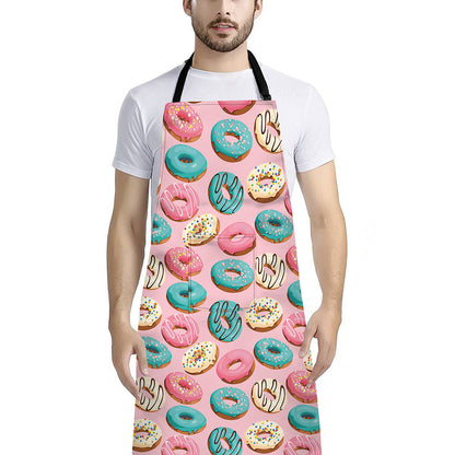 Cute Donut Pattern Print Bib Apron With Pocket