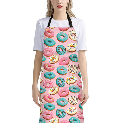 Cute Donut Pattern Print Bib Apron With Pocket