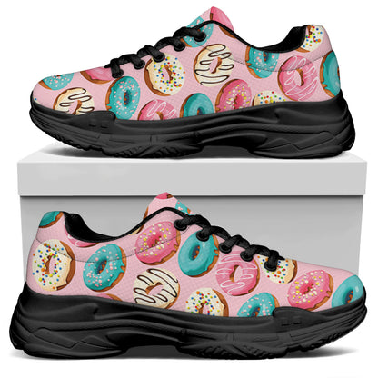 Cute Donut Pattern Print Black Chunky Shoes