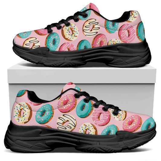Cute Donut Pattern Print Black Chunky Shoes