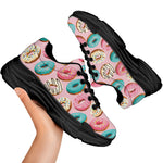 Cute Donut Pattern Print Black Chunky Shoes