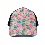 Cute Donut Pattern Print Black Mesh Trucker Cap