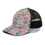 Cute Donut Pattern Print Black Mesh Trucker Cap